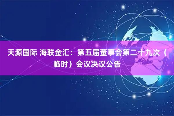 天源国际 海联金汇：第五届董事会第二十九次（临时）会议决议公告